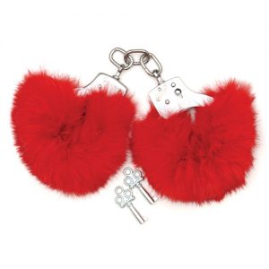 Rabbit fur handcuffs - red