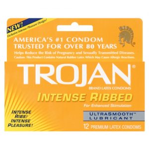 Trojan intense ribbed ultrasmooth condoms - box of 12