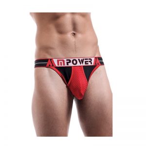 Male Power Pocket Pool Pocket Thong Black/Red XL