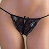 GLITZY LACE OPEN CROTCH THONG - BLACK - QUEEN
