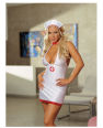 2 pc bedroom nurse stretch satin dress w/contrast accents & cap