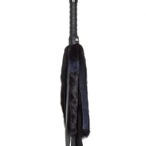 24" rabbit fur & leather whip - black