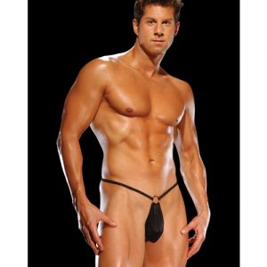 Male power g-string w/front ring black o/s