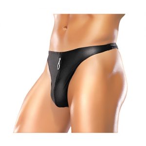 Male power zipper thong black l/xl